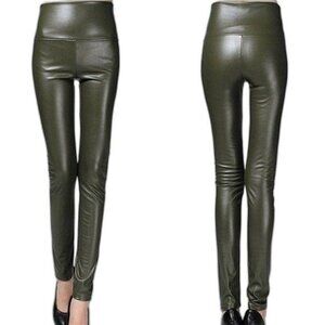 Leather High Waist Elastic Skinny Women Legging Pants